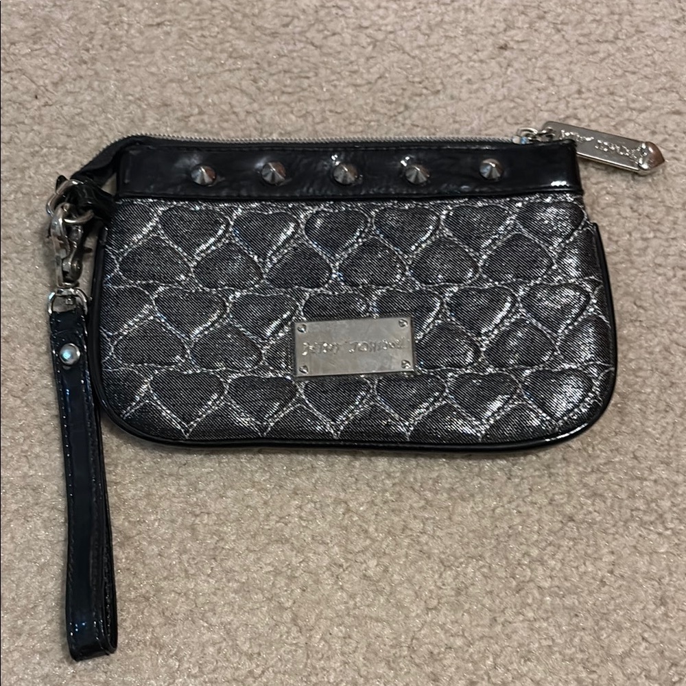 Betsey Johnson Silver and Black Geometric Wristlet Clutch